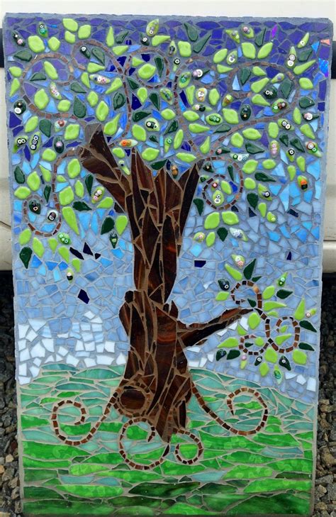 Mosaic Tree With Fused Glass Leaves Glass Mosaic Art Mosaic Art