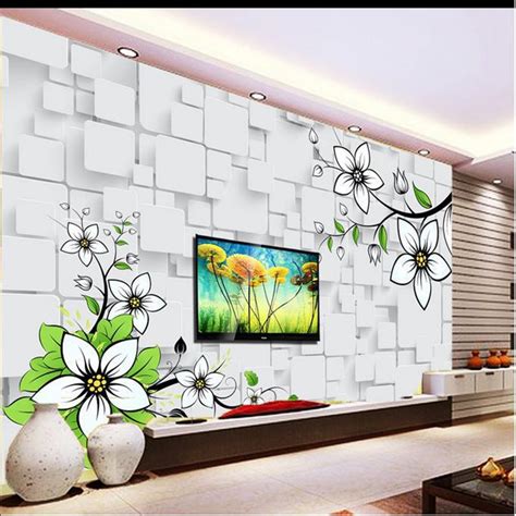 Beibehang 3d Stereoscopic Flower Murals Chinese Tv Backdrop Brick