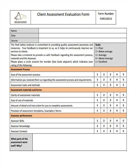Assessment Form Sample Hq Template Documents Gambaran