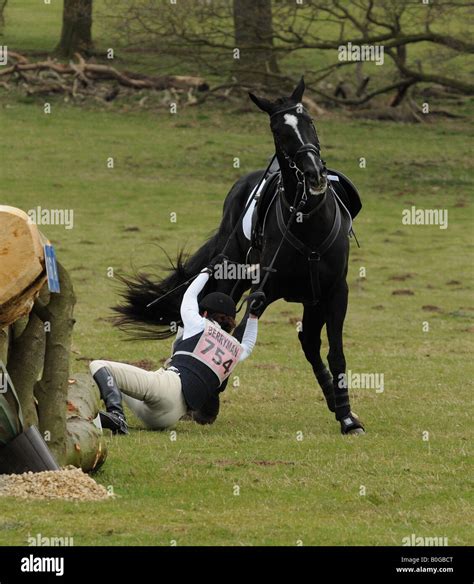 Female Rider Falls From Horse Rearing Up At Belton House Horse Trials