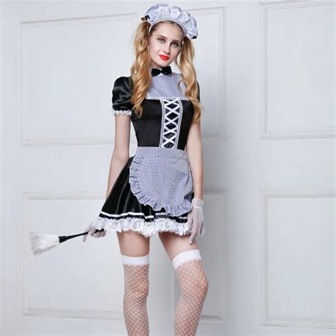 Bust Open Maid Cosplay Costume Sexy Catwomen Kitty Outfit Cotton Apron Lovely Lace Mini Dress