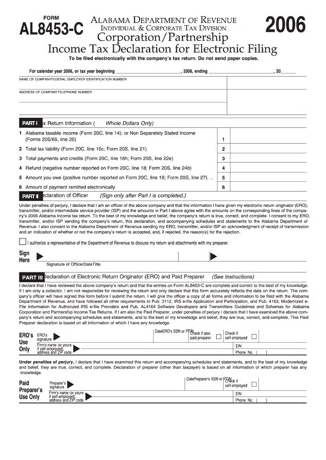 Fillable Form Al8453 C Corporationpartnership Income Tax Declaration