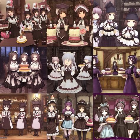 Nekopara Maids Serving Cakes At A Patisserie In Stable Diffusion