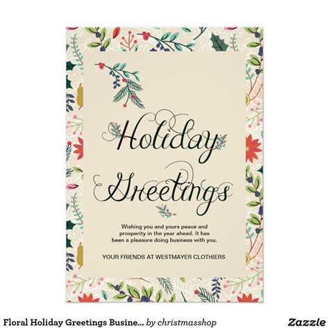 Keep track of new greeting card business by reviewing submission guidelines, requirement statistics, by visiting card stores, fairs etc. Floral Holiday Greetings Business Corporate Card | Zazzle.com | Hallmark greeting cards, Holiday ...