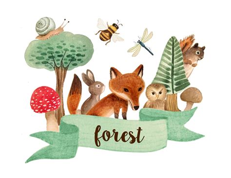 Forest animals clipart, fox clipart, watercolor forest clipart, fox clipart, bunny clipart 