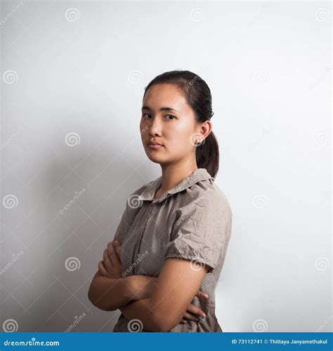 Woman Asian Crossing Arm With Upset Face Stock Image Image Of