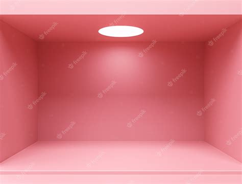 핑크 빈 방 인테리어 디자인 최소한의 스타일로 바닥 배경에 빈 핑크 디스플레이 프리미엄 사진