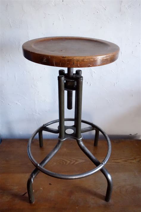 Industrial Drafting Stool Vintage Metal Wood Housing Authority 27