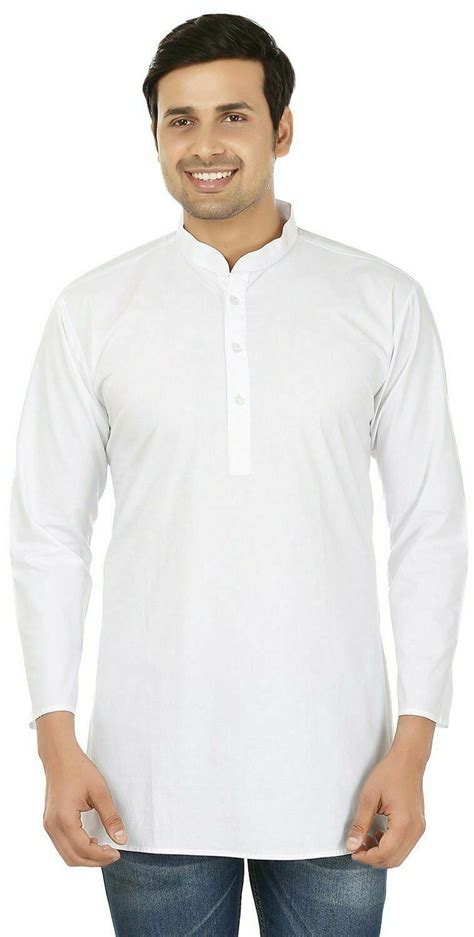 White Cotton Short Mens Kurta Shirt Indian Clothing Fashion Cotton India Dress Ebay India