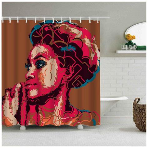African American Shower Curtain Afro Lady Beautiful Afrocentric Black Woman Art Bathroom Decor