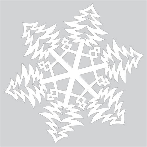 Paper Snowflake With Bushy Christmas Trees Pattern Cut Out Template