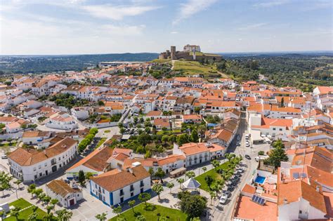 Aerial View Of The Circular Castle In The Town Of Arraiolos Portugal