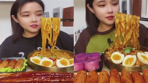 Asmr Chinese Food Mukbang Eating Show Eggs Noodles Sausage Youtube