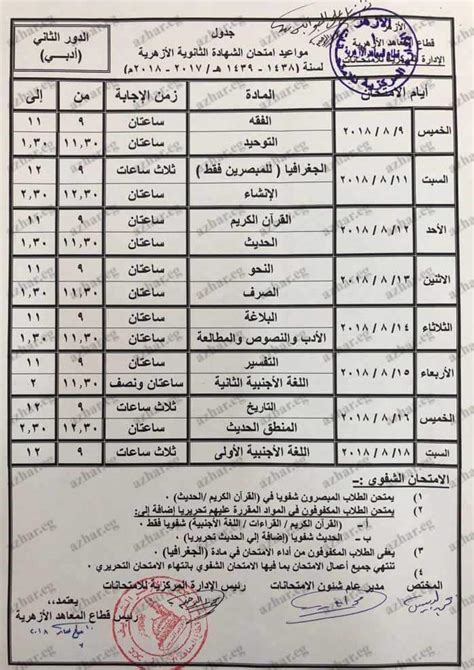 كما سيتم الإعلان عن الجداول خلال الفترة المقبلة. جدول امتحانات الدور الثاني للثانوية الازهرية 2018 تعرف ...