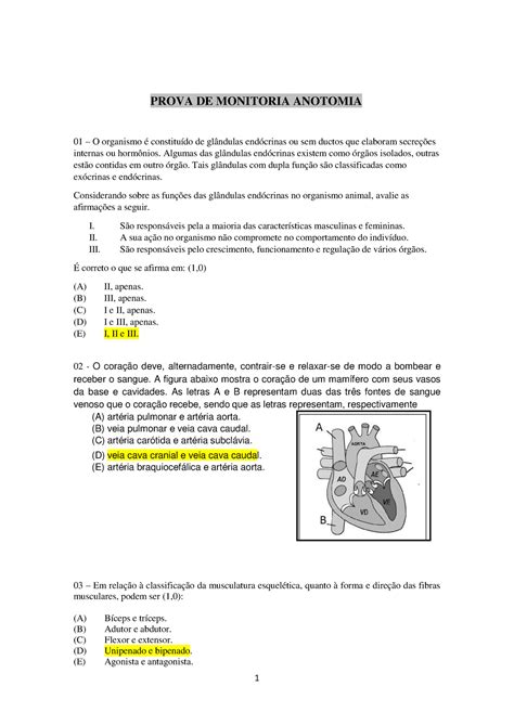 Prova De Anatomia Com Gabarito