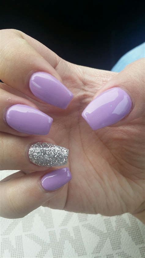 Purple Lilac And Sparkles On The Ring Finger ♡ Purple Acrylic Nails