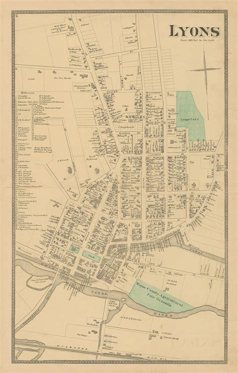Village Of Lyons New York 1874 Map Replica And Genuine Original