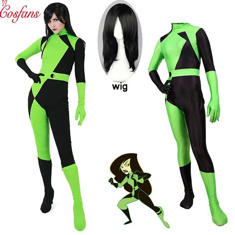 Super Villain Kim Possible Shego Costume Female Halloween Costume Lycra Spandex Zentai Suit