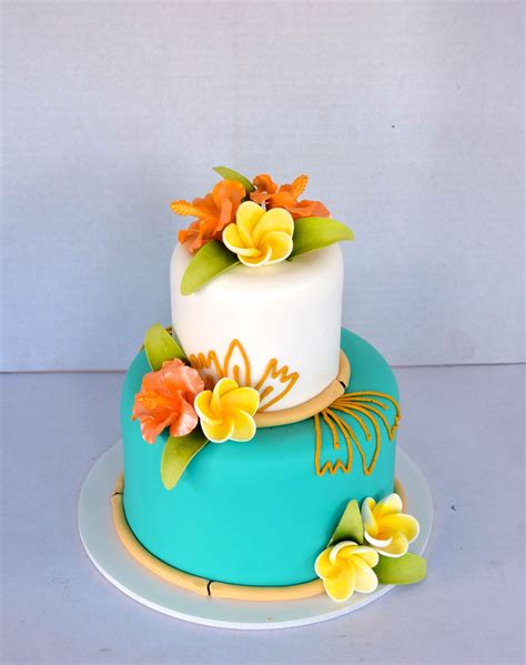 Tropical Wedding Cake In Teal Blue And White 2 Tier Wedding Cake