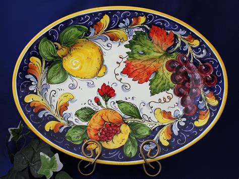 Tuscany Italy Italian Pottery Lemons Grapes Fruit Oval Serving Platter