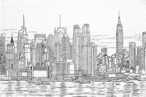 New York City Manhattan Skyline Drawing By Mike Rabe Pixels