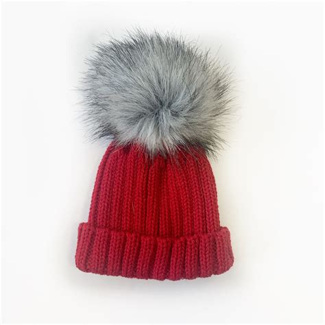 Red Knitted Pom Pom Hat