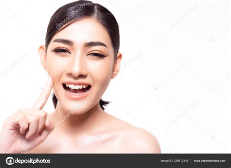 Beautiful Young Asian Woman Touching Beauty Face Attractive Beautiful