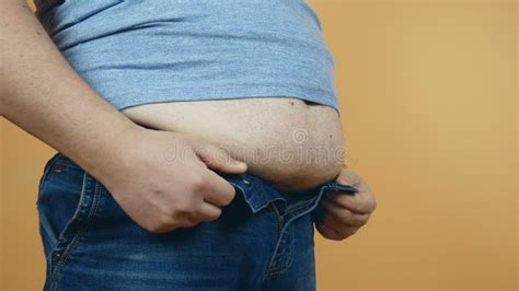 Fat Man Can Not Fasten His Jeans Stock Footage Video Of Body Hand