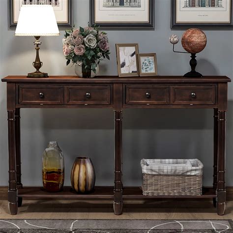 Classic Narrow Console Sofa Table With Drawers And Long Shelf For