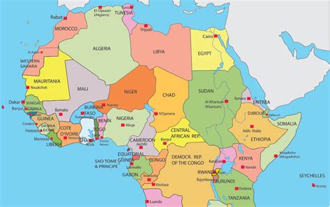 Physical map of african continent (rivers, mountains and deserts). Africa Map Capitals | Map Of Africa