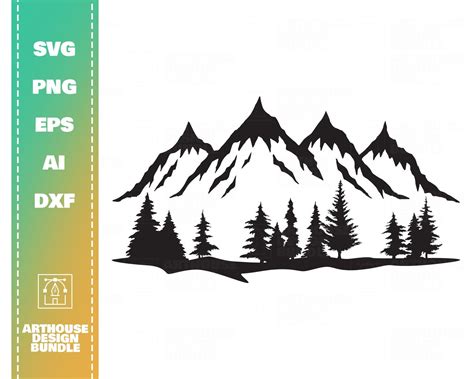 Mountain And Trees Svg Mountain Clipart Forest Svg Etsy Mountain