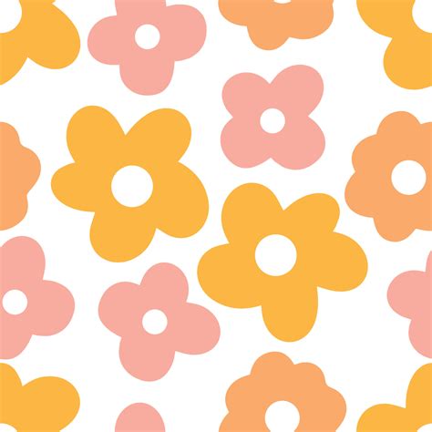 Retro Abstract Seamless Pattern With Vintage Groovy Flowers Retro