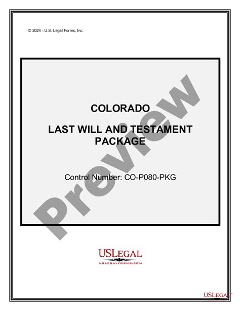 Centennial Colorado Last Will And Testament Package Last Will