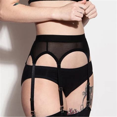 Plus Size Sexy Garter Belt Punk Goth Women Suspender Belt Hot Sheer Thigh High Exotic Lingerie