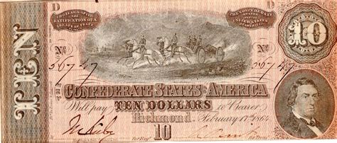 Confederate States Of America 10 Dollar Bill 1864 Dollar Poster