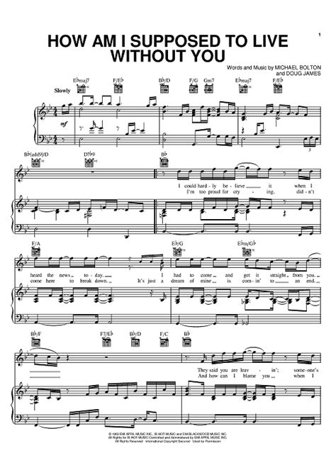 How Am I Supposed To Live Without You Sheet Music By Michael Bolton