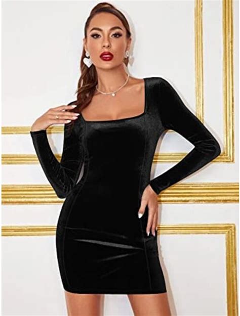 Buy Gobles Womens Sexy Velvet Long Sleeve Bodycon Elegant Mini Party