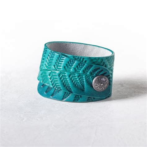 Turquoise Leather Cuff Bracelet For Women 1 6 Inches Wide Etsy