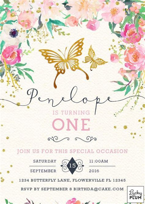 Butterfly Birthday Invitation Pink And Gold First Birthday Etsy Butterfly Birthday