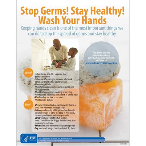 Cdc “stop Germs Stay Healthy Wash Hands” Poster Plum Grove