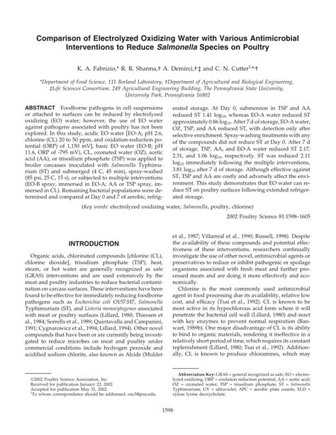 Pdf Comparison Of Electrolyzed Oxidizing Water With Various
