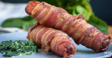 Cheese Stuffed Bacon Wrapped Hot Dogs Low Carb Recipe Keto Vale