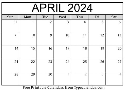 Free Printable April 2024 Calendars Download