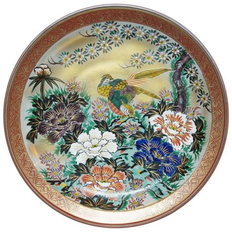 Japanese Peony And Birds Painting On Porcelain Kutani Large Plate