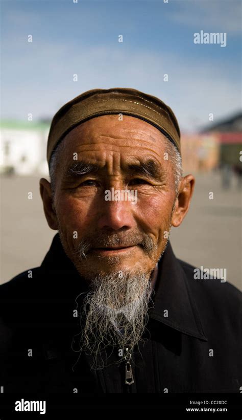 Portrait Of A Kazakh Man Wearing A Traditional Kazakh Hat Stock Photo