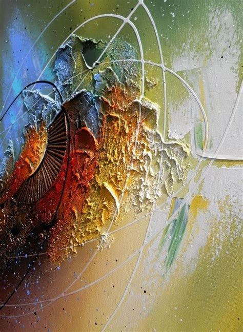 Peinture tableau abstrait contemporain encadré toile acrylique en relief noir vert jaune blanc ...