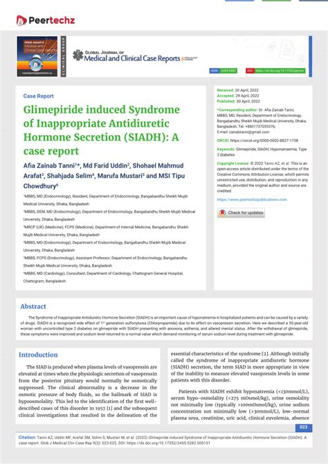 Pdf Glimepiride Induced Syndrome Of Inappropriate Antidiuretic