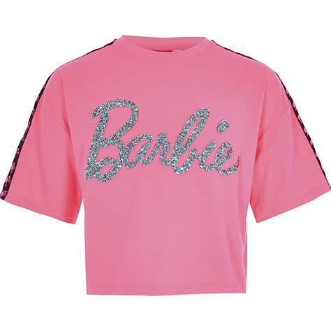 Girls Barbie Pink Embellished Cropped T Shirt River Island