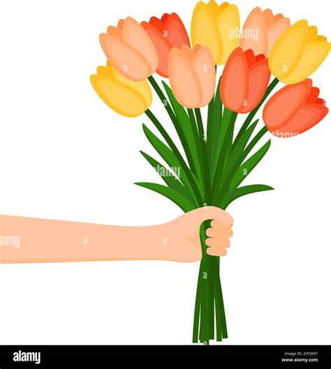 Hand Holding A Beautiful Bouquet Of Flowers Happy Women S Day Mother S Day Vector
