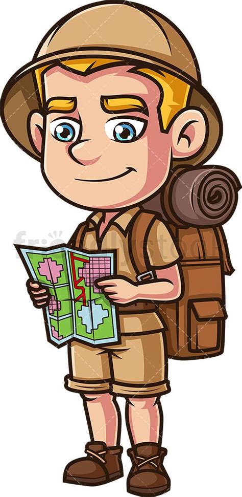 Male Safari Explorer Holding Map Cartoon Clipart Vector
